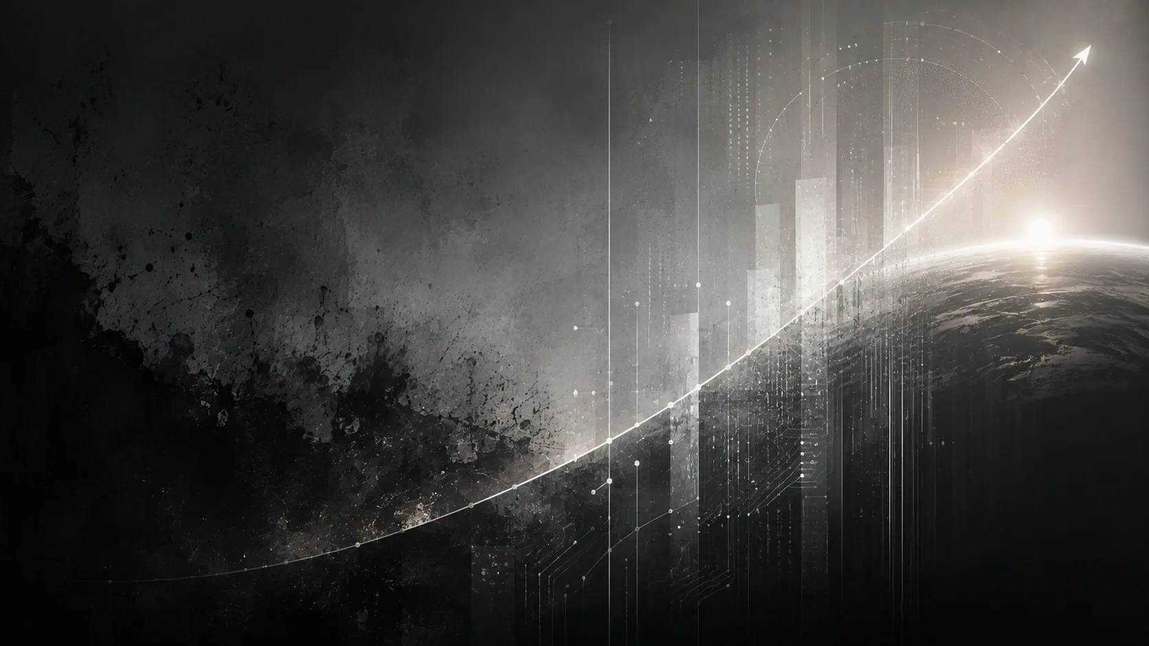 A glowing technology growth curve rising over a planet horizon